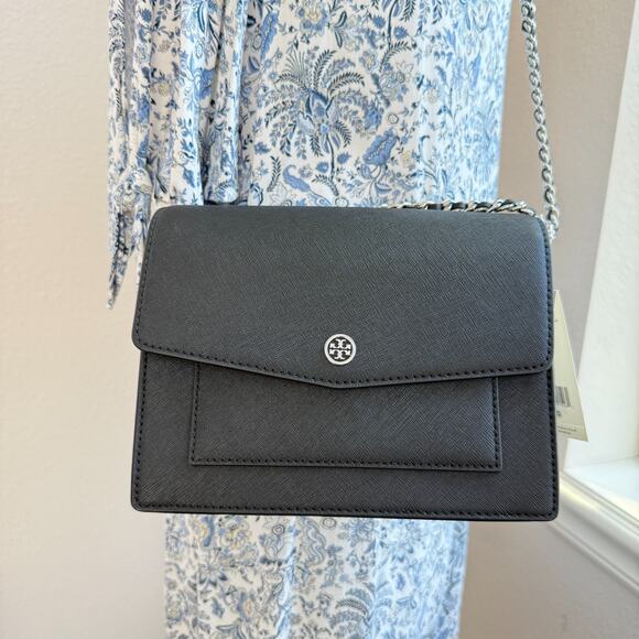 Tory Burch ROBINSON CONVERTIBLE SHOULDER BAG 154317 Black/Silver Authentic‼️ - Picture 5 of 16